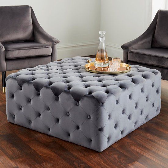 Casper Velvet Cocktail Ottoman In Grey | 0393