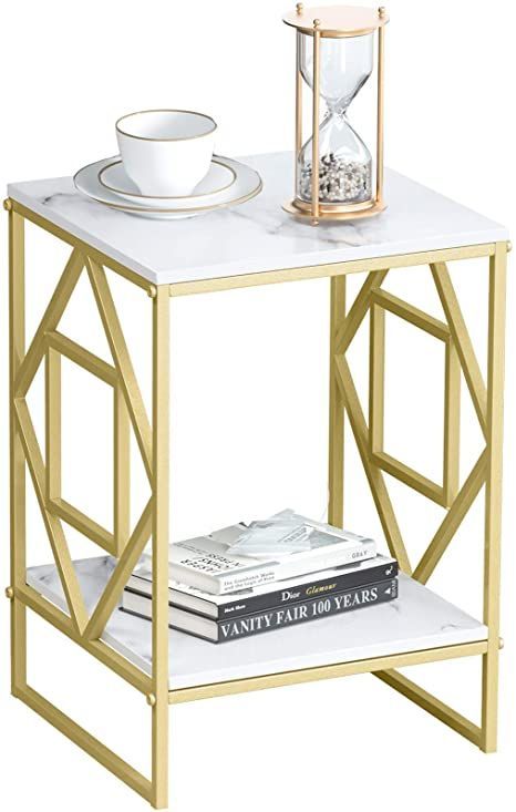 2-Tier Gold Square Side Table Gold Geometric Diamond Shape | MST-0440