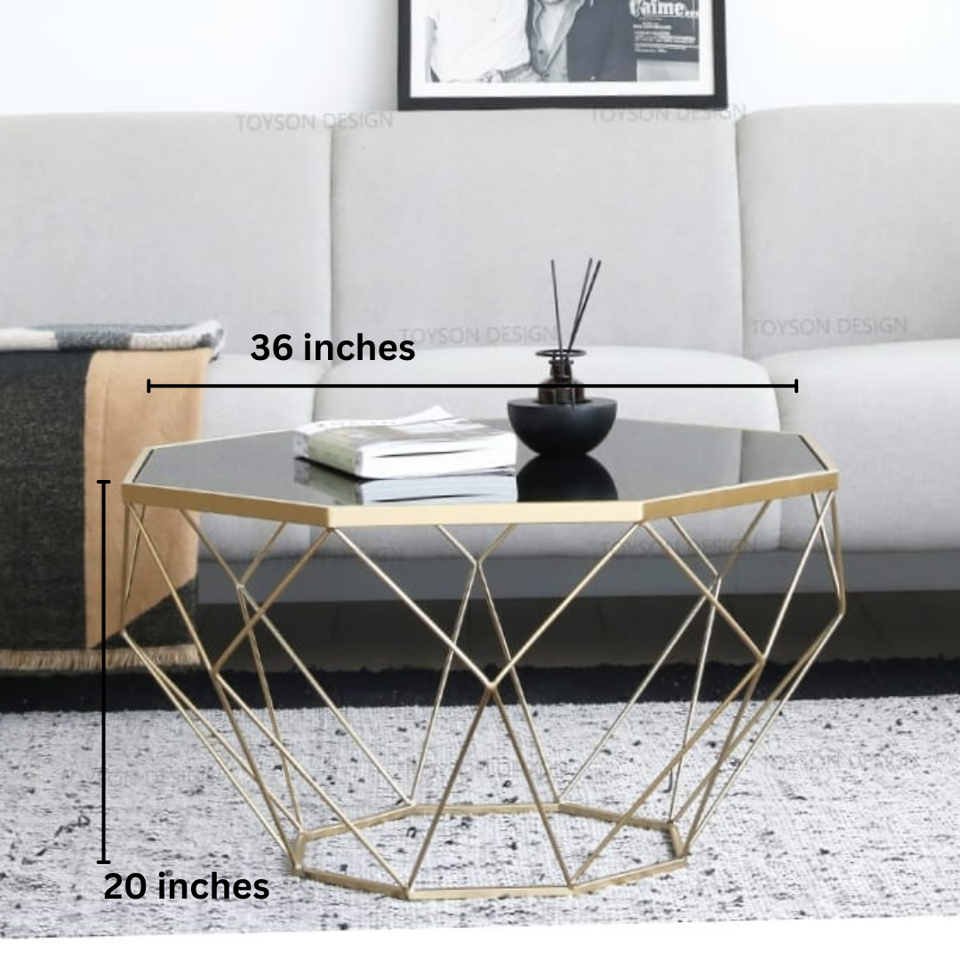 Dimond Shape Center Table With Black Glass Top | 0364