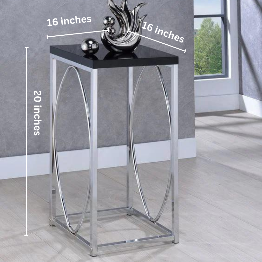 Contemporary Glossy Black and Chrome Accent Table | 0207
