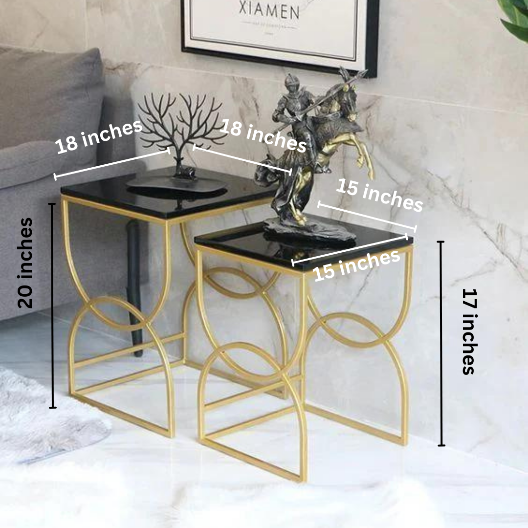 Black Square End Table Metal Side Table Set of 2 | 0196