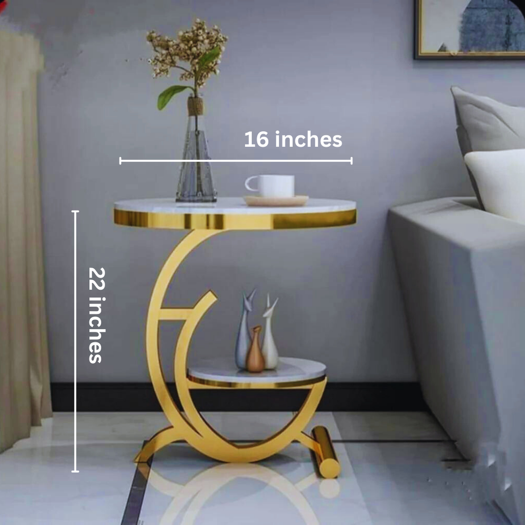 Bedside End Table for Laptop,Books Coffee, 2-Tier Accent Side Round Table With Crom Finish  | SST-5046