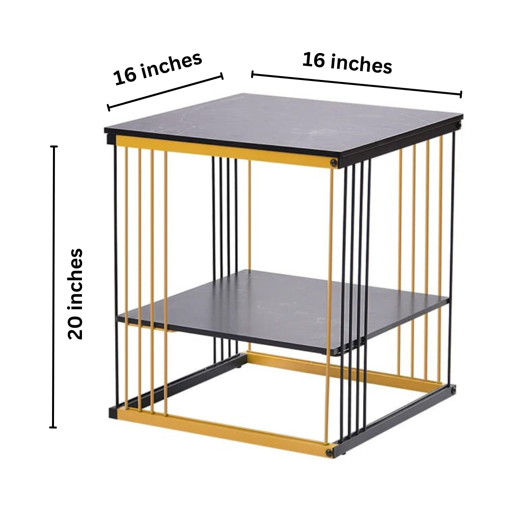 2-Tier Modern Black & Gold Bedside/Sofa Side Table Paint Finish | 0253