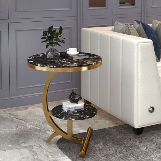 Cassiopeial - Stylish Sofa SideTable - White/Black | 0421