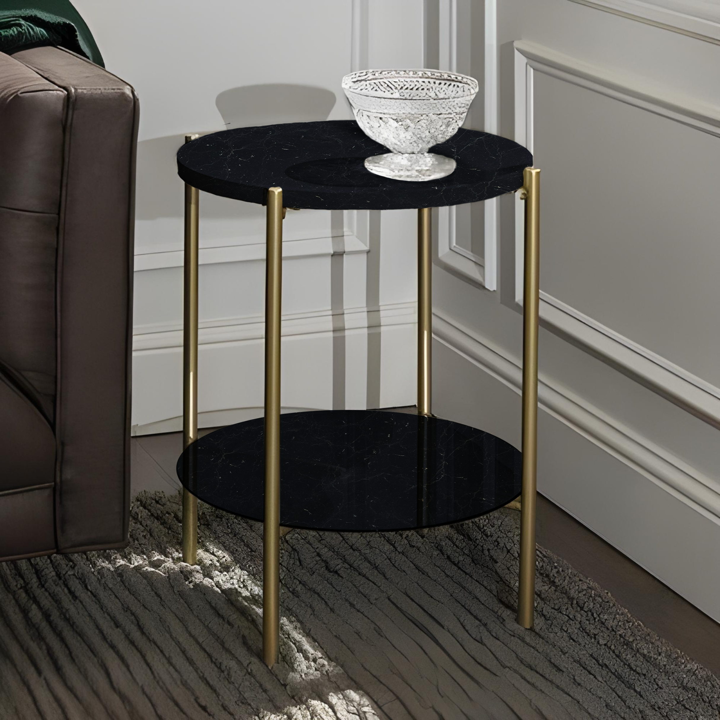 2.Tier Stylish Coffee White Mdf and Gold Table  |  0298