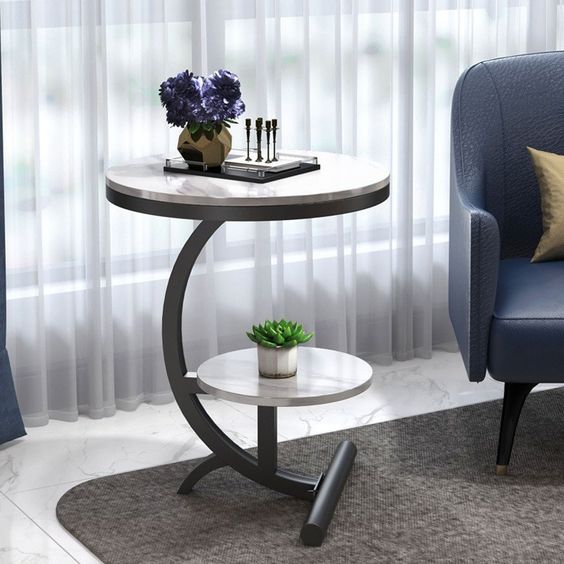 Cassiopeial - Stylish Sofa SideTable - White/Black | 0421