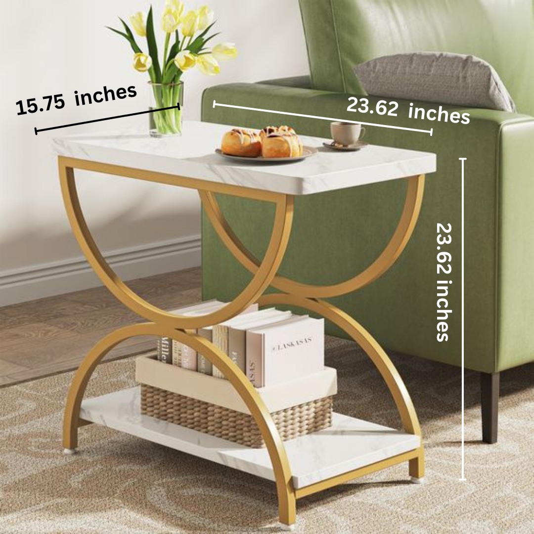 2-Tier Rectangular End Side Accent Table with Stylish Metal Frame | 0420
