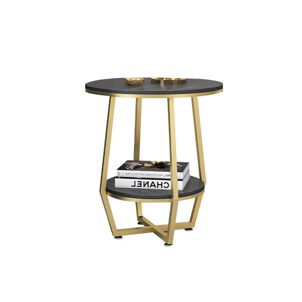 Black Round End Table with Shelf Metal Frame |  0234