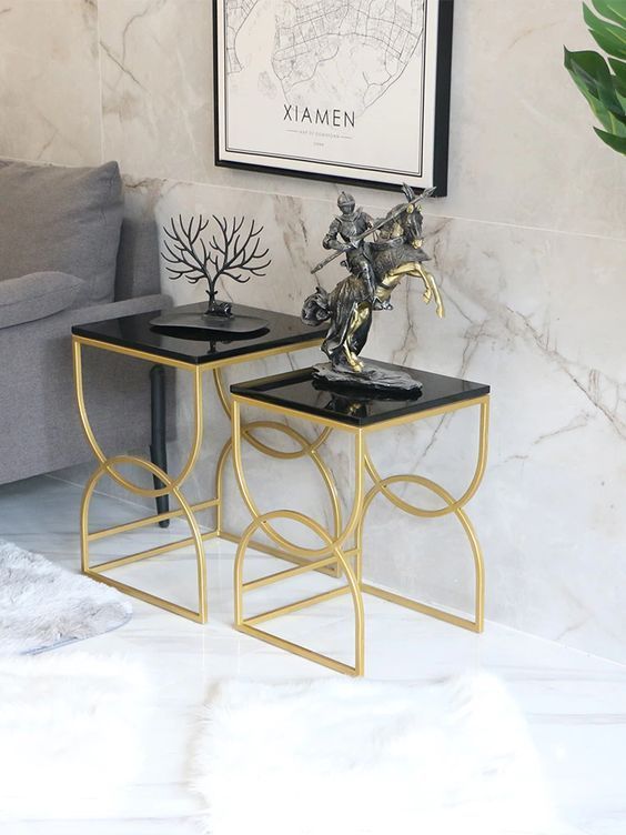Black Square End Table Metal Side Table Set of 2 | 0196