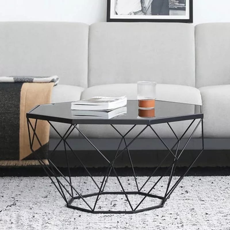 Dimond Shape Center Table With Black Glass Top | 0364
