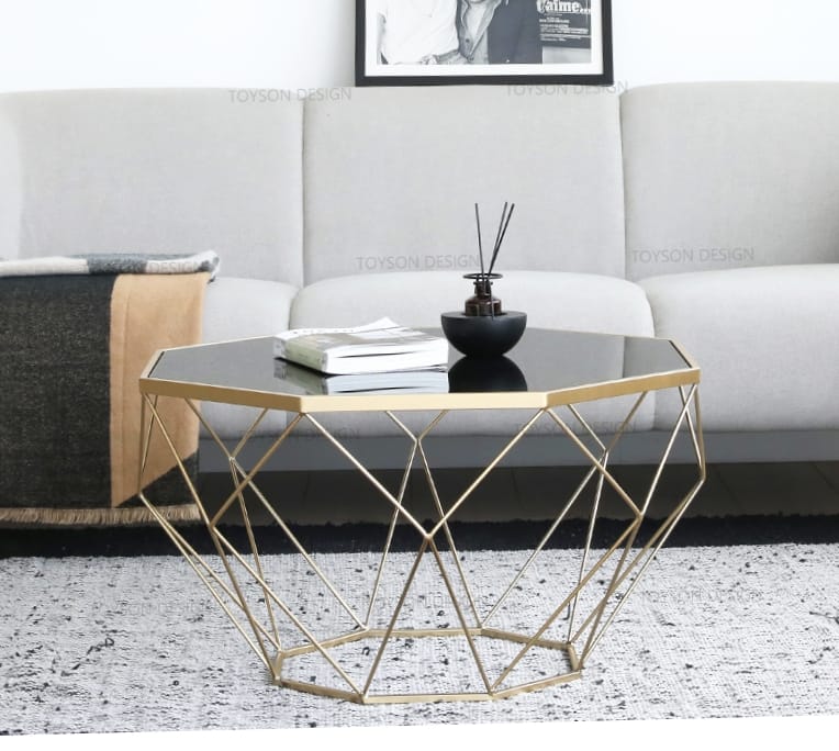 Dimond Shape Center Table With Black Glass Top | 0364