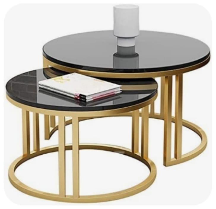Black & Gold Coffee Table Set Chrome Finish With UV Sheet Top