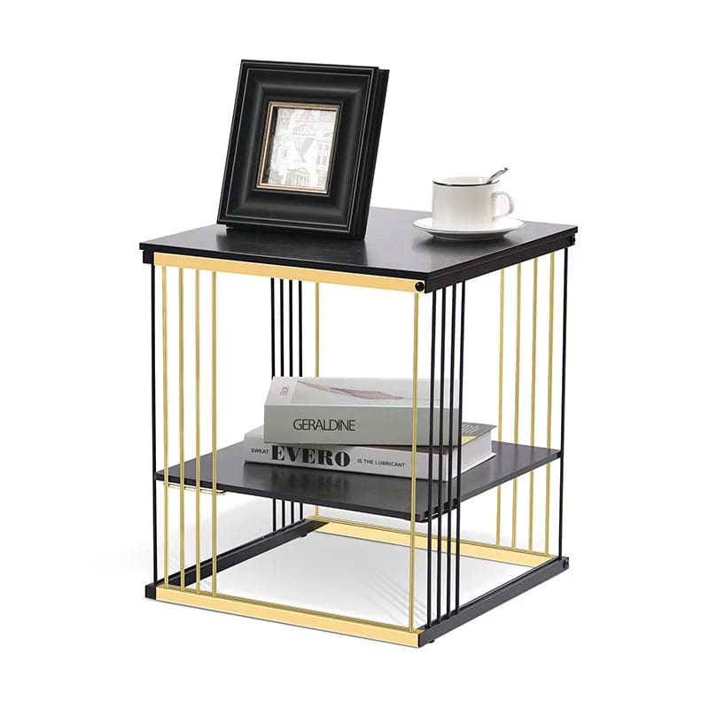 2-Tier Modern Black & Gold Bedside/Sofa Side Table Paint Finish | 0253