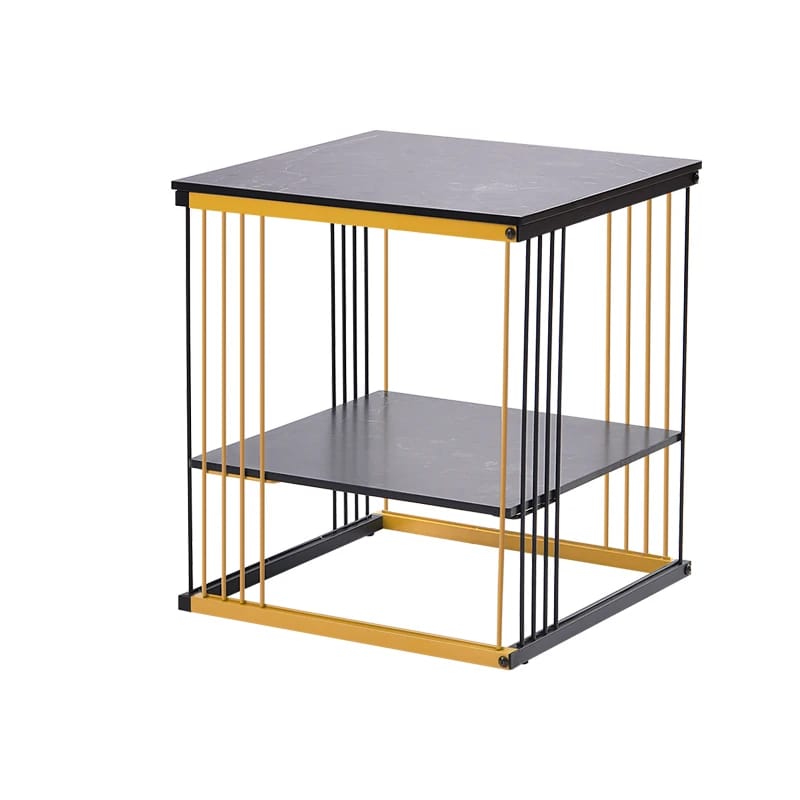 2-Tier Modern Black & Gold Bedside/Sofa Side Table Paint Finish | 0253
