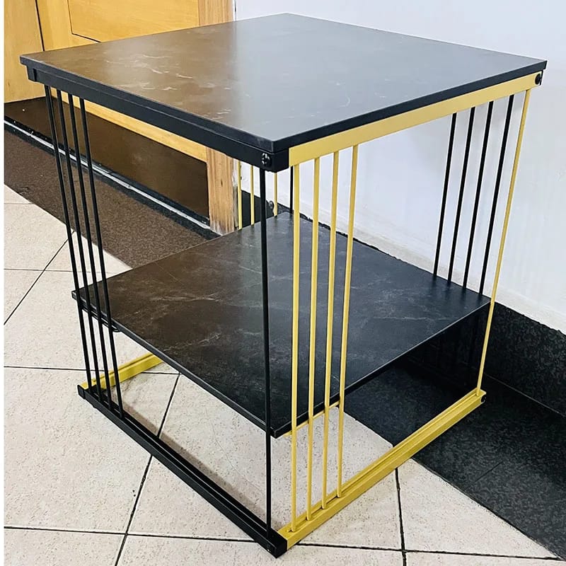 2-Tier Modern Black & Gold Bedside/Sofa Side Table Paint Finish | 0253