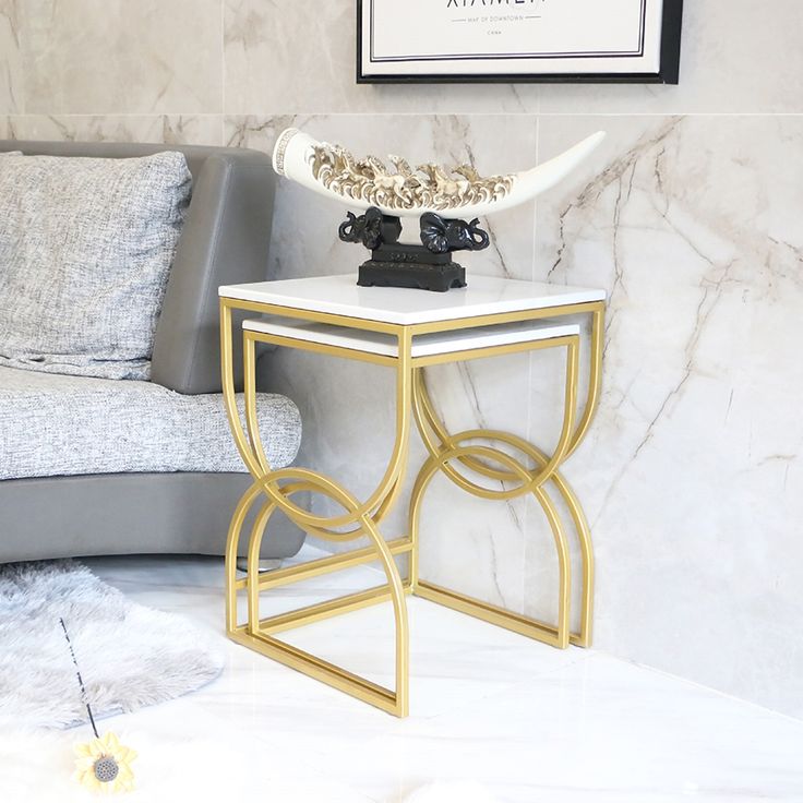 Black Square End Table Metal Side Table Set of 2 | 0196