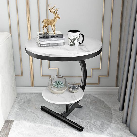Cassiopeial - Stylish Sofa SideTable - White/Black | 0421
