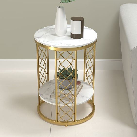 2.Tier Luxury Sofa Side Table  Metal in Gold | SST-5013