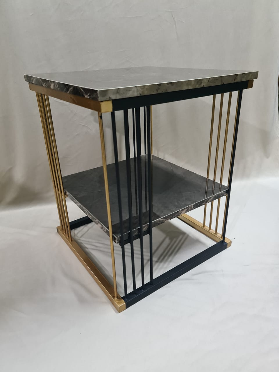2-Tier Modern Black & Gold Bedside/Sofa Side Table Paint Finish | 0253